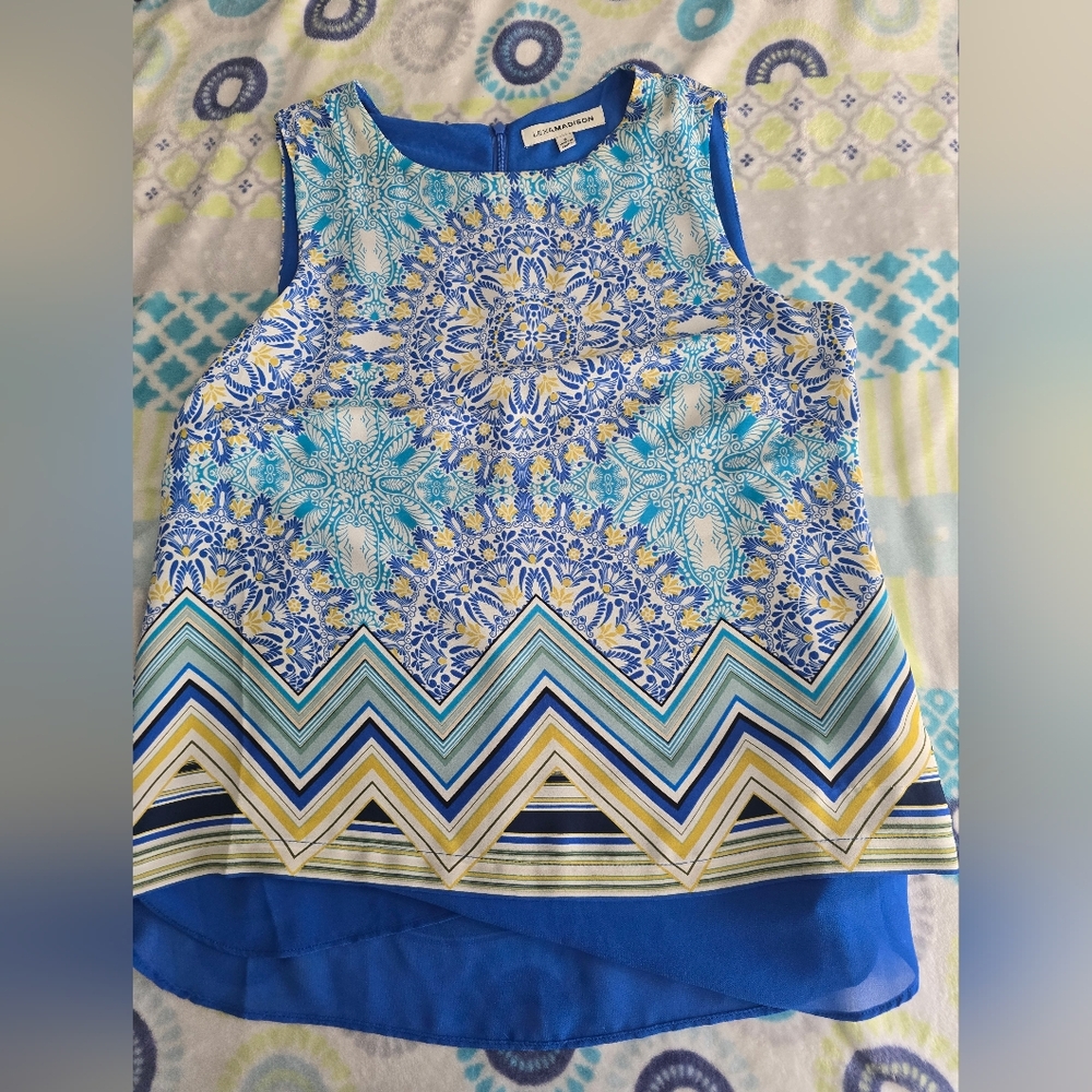 Blue and Yellow Patterned Women's Top